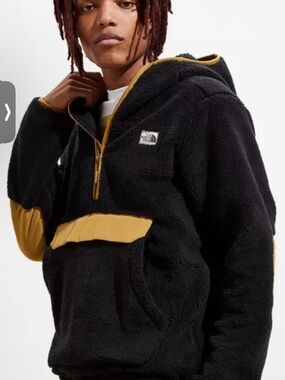 The North Face Black Sherpa Fleece Jacket with Tan Trim